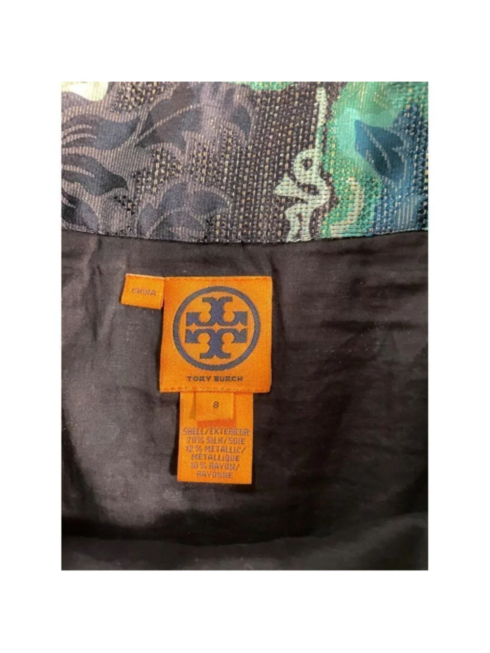 Tory Burch Lreena Pleated Skirt Floral Print Metallic size 8